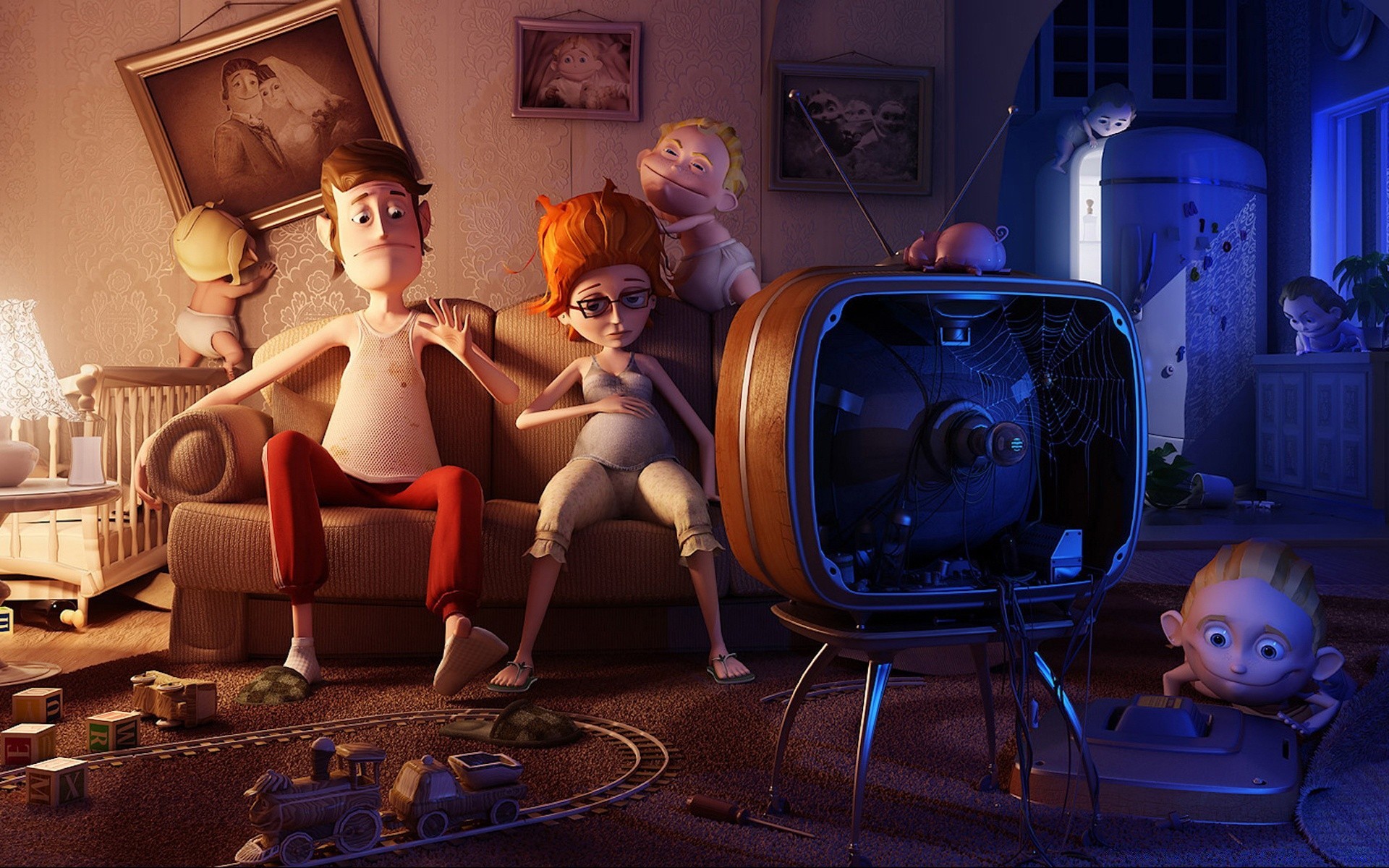humor and satire room girl adult indoors furniture child seat woman man one