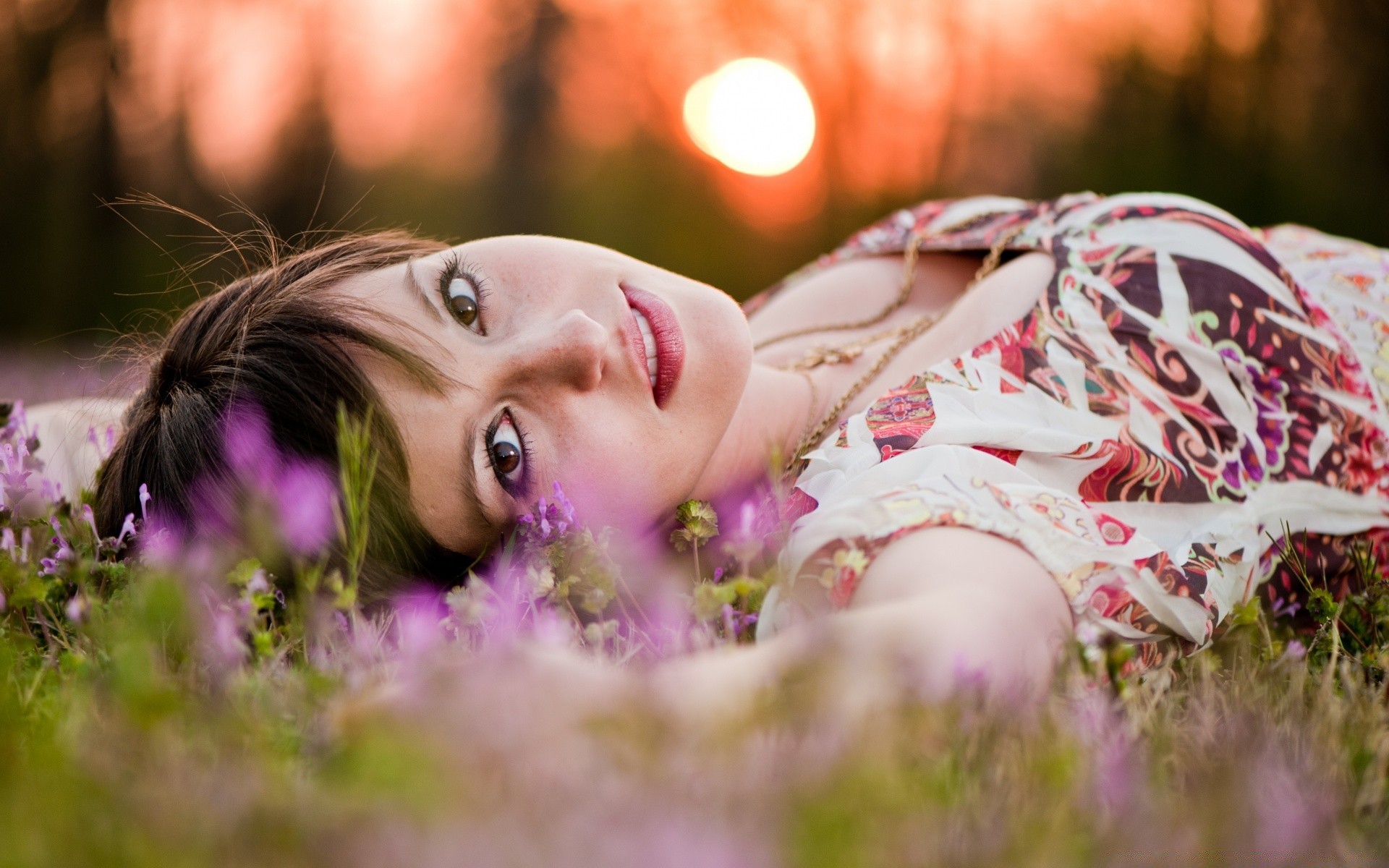 the other girls nature girl grass flower summer woman portrait beautiful fashion smile outdoors park field sun dream relaxation cute love model