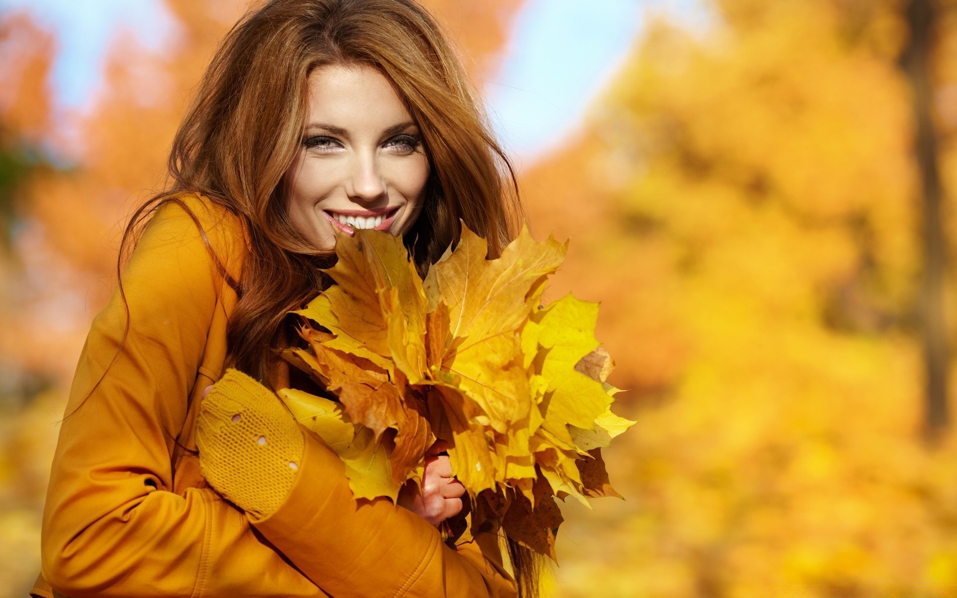 the other girls fall nature woman maple outdoors leaf beautiful girl park portrait one season pretty fashion