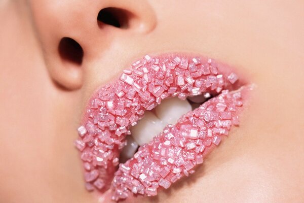 Pink lips decorated with crumbs