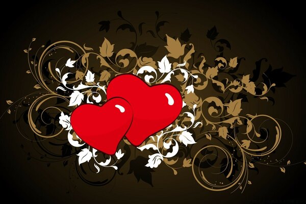 Two hearts with foliage