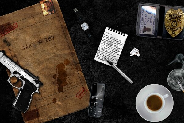 A set of weapons of a real detective