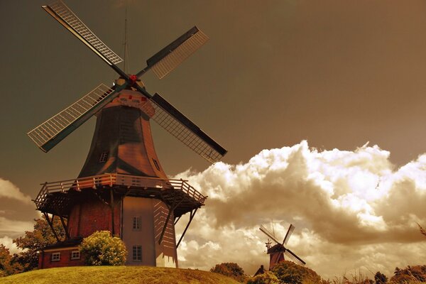 Mills and the sky. Wind. Landscape