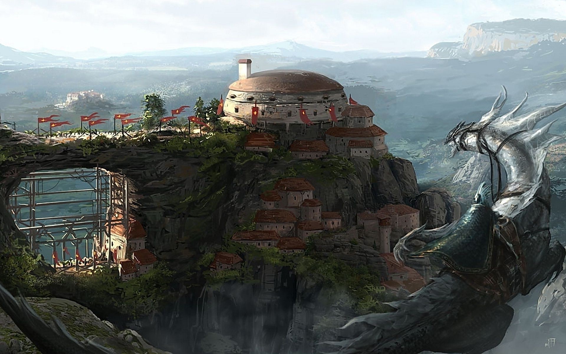 dragons landscape travel architecture water building