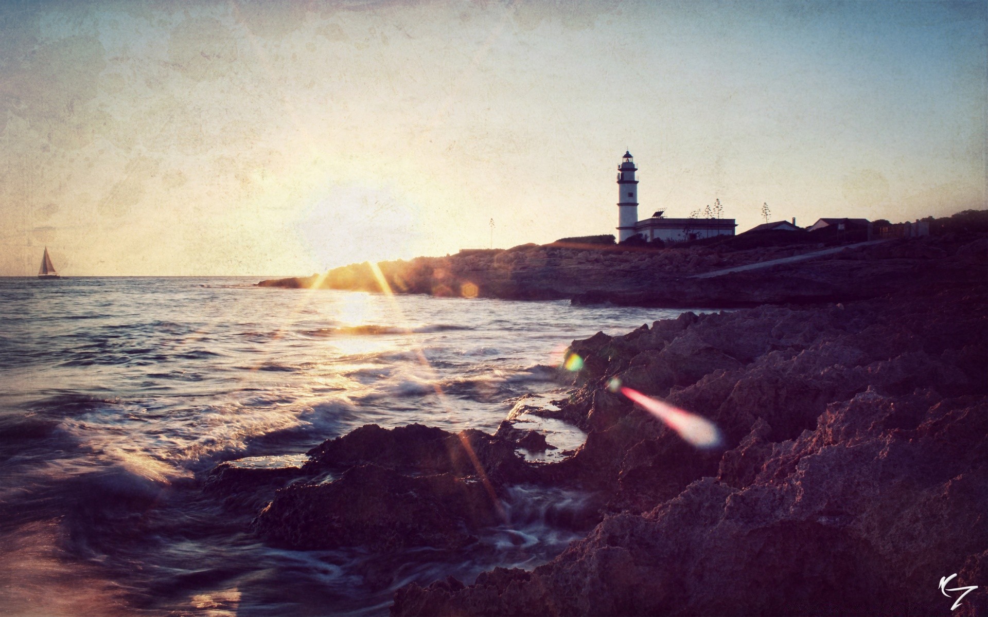 vintage water ocean sea beach sunset seashore dawn landscape watercraft evening lighthouse seascape surf dusk light travel recreation outdoors vehicle