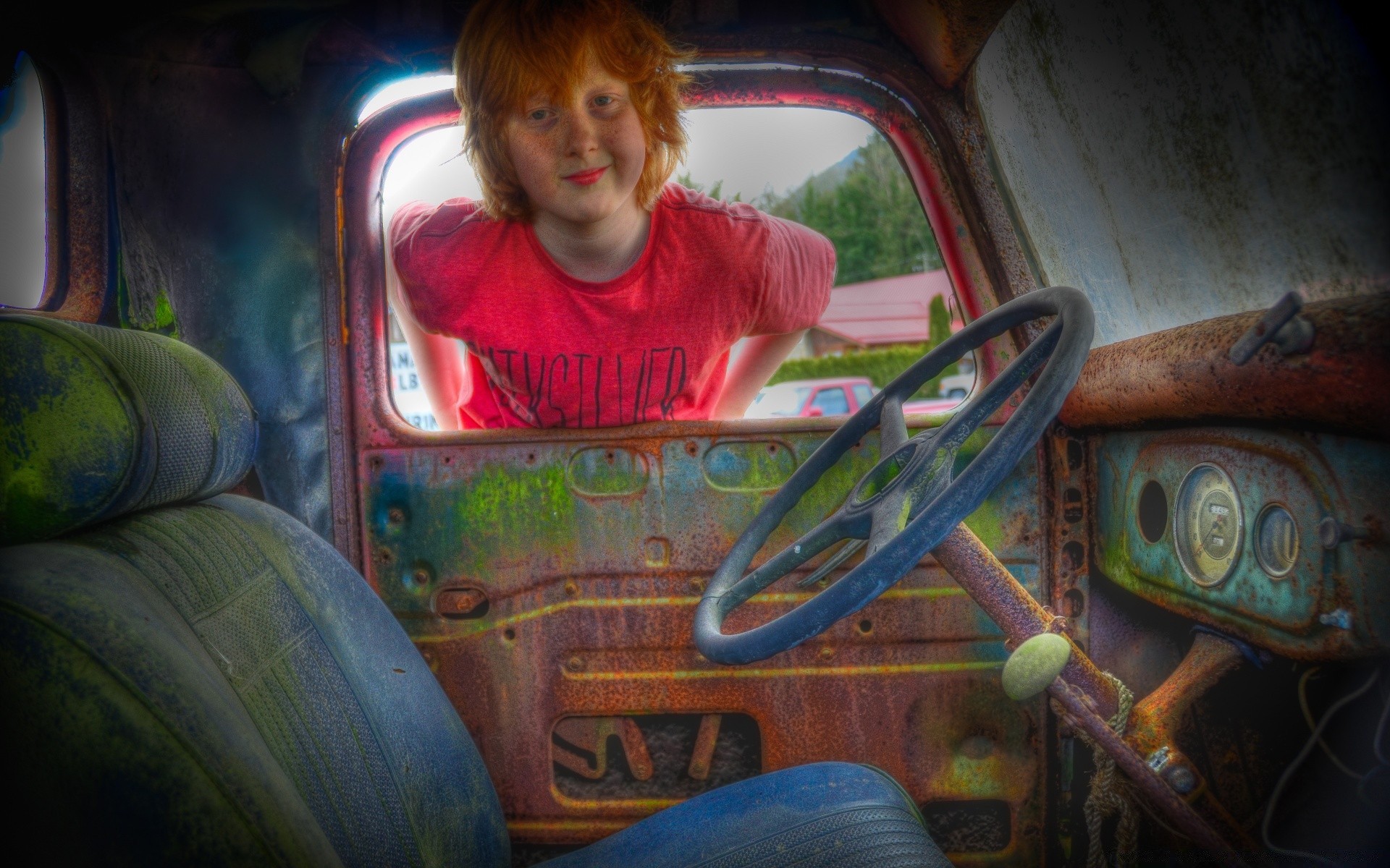 vintage vehicle graffiti car child travel transportation system color fun one art