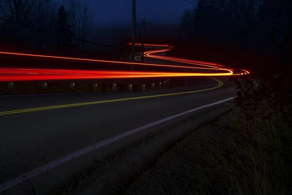 The night road going into the distance