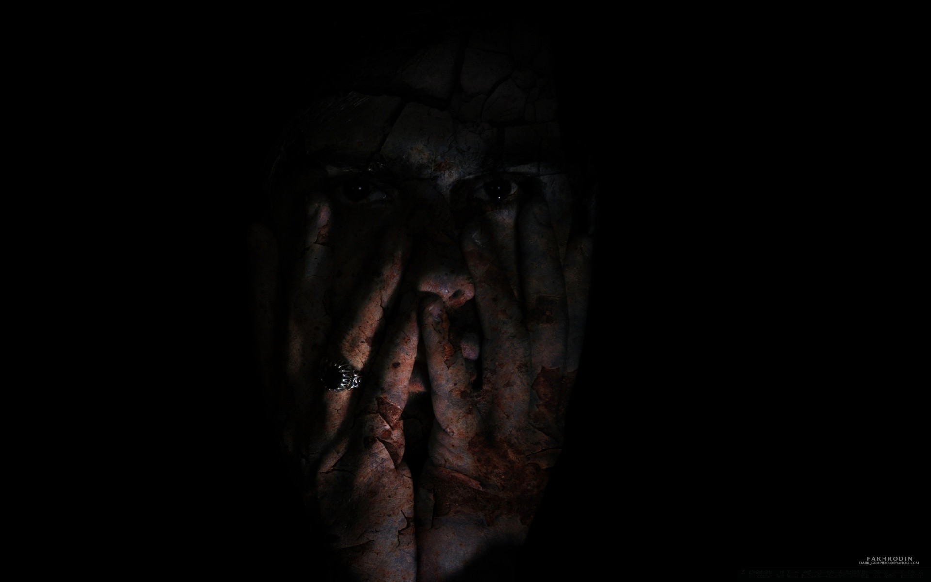 black dark eerie portrait horror one art adult scary fear ghost face light pain