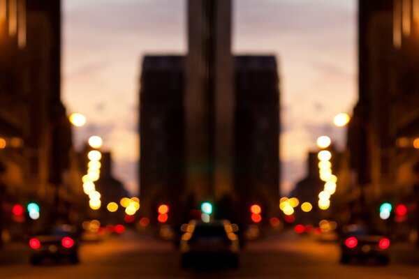 City light of a blurred street