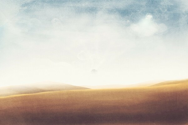 Misty sunset in the sunny desert