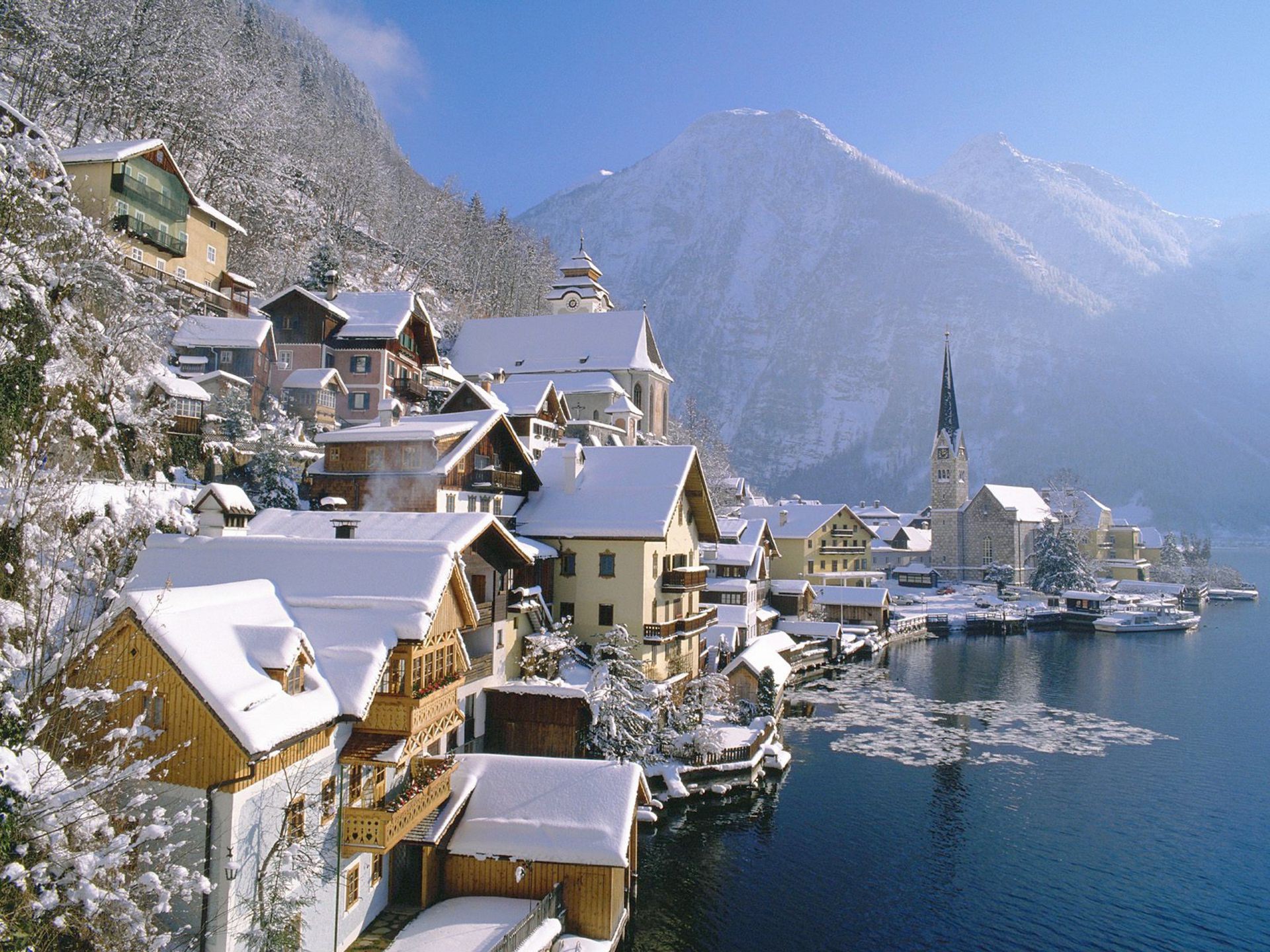city snow winter travel water outdoors house architecture landscape mountain sky town building resort cold