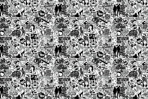 A black and white picture with a bunch of little people