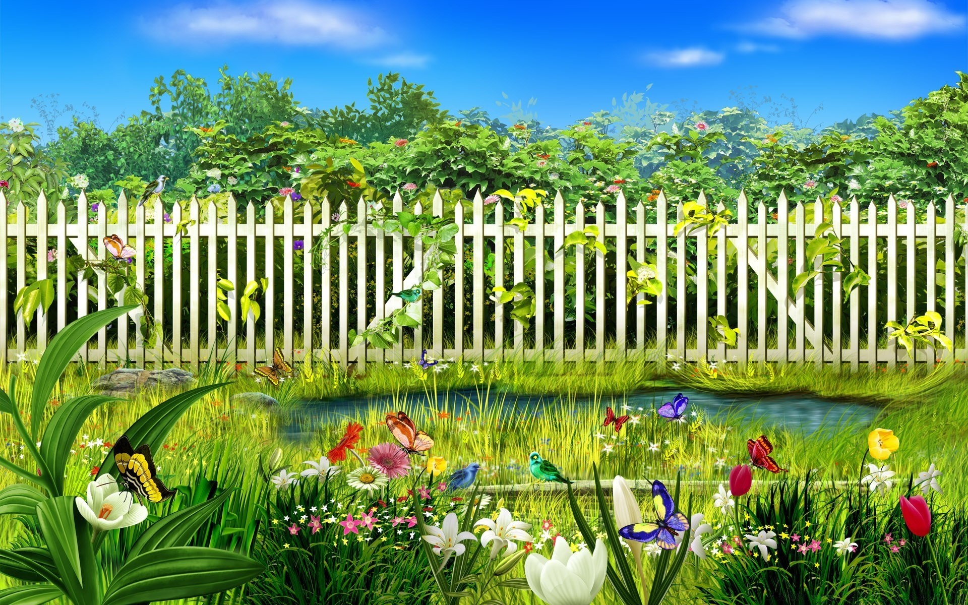 vector art grass garden nature flower summer flora leaf outdoors lawn landscape park sky growth fence tree beautiful