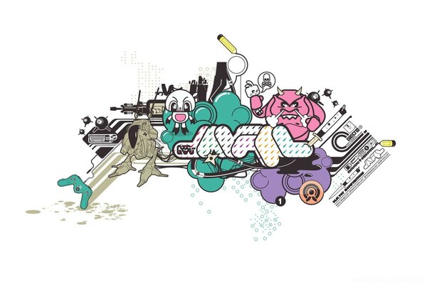 Graphics with cartoon and characters for the computer