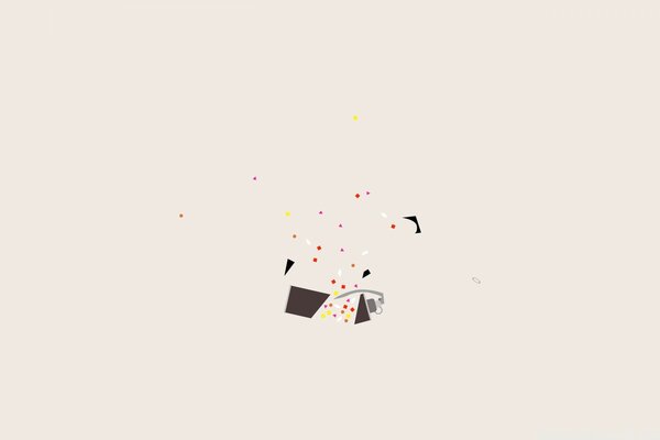 Colored dots and shapes on a pink background