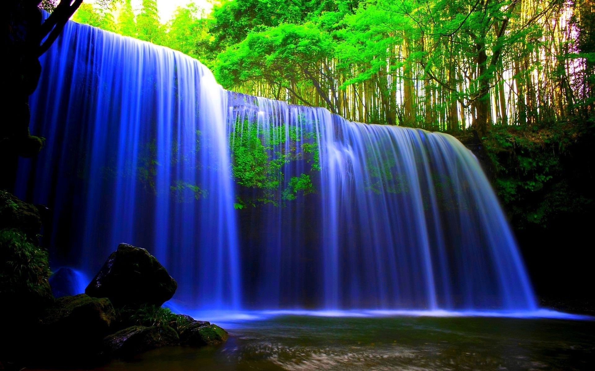 neon waterfall water nature stream motion river wood blur flow