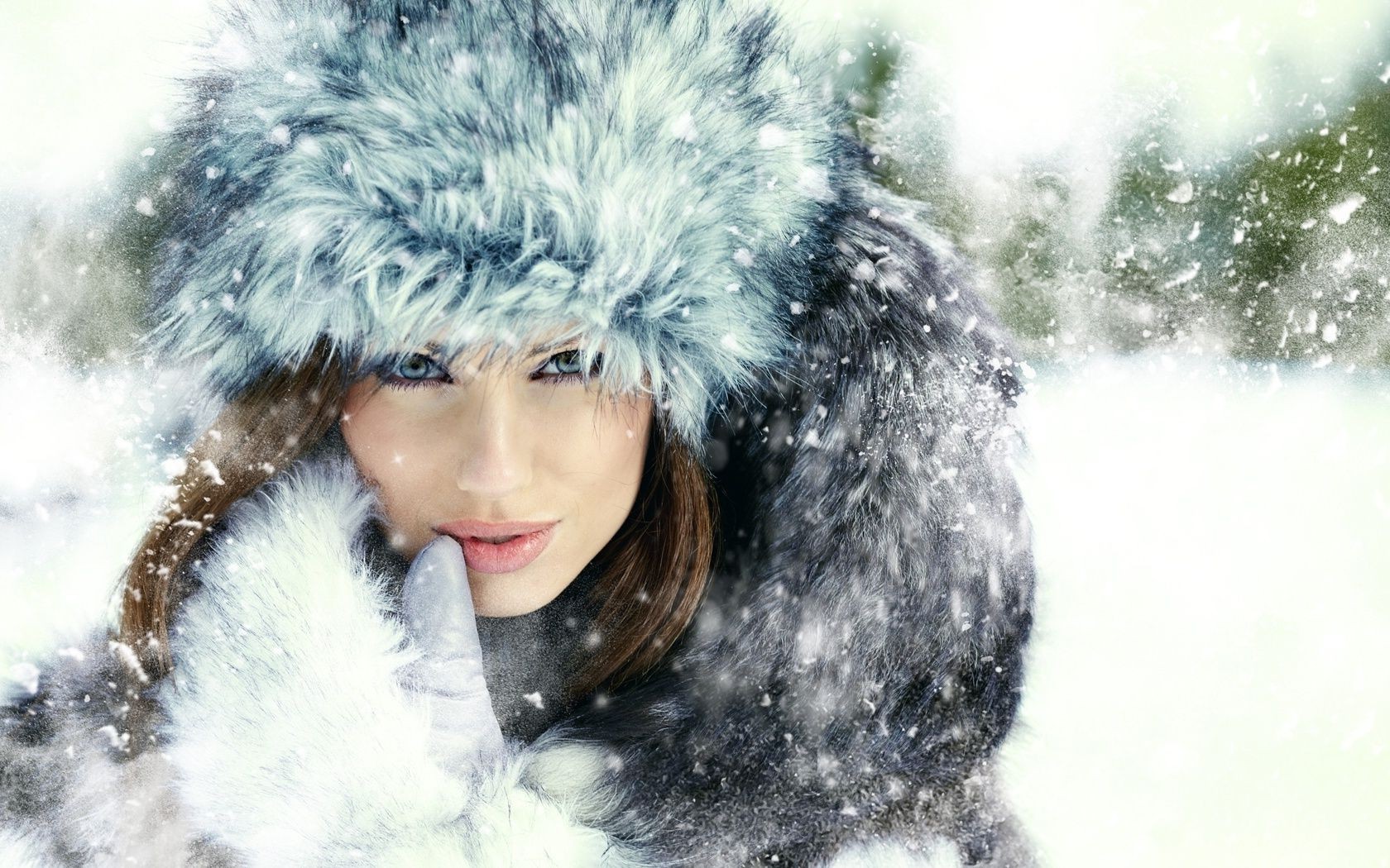 face and smile winter cold portrait snow fashion one woman frost beautiful adult lid fur