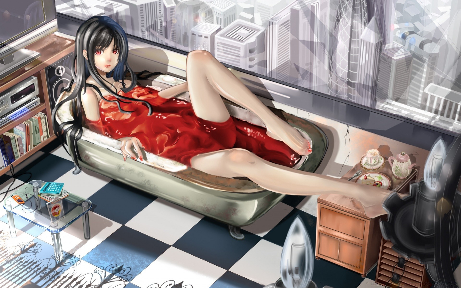 anime indoors woman inside modern business