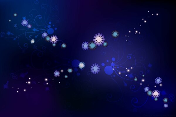 Abstraction of small flowers on a dark blue background