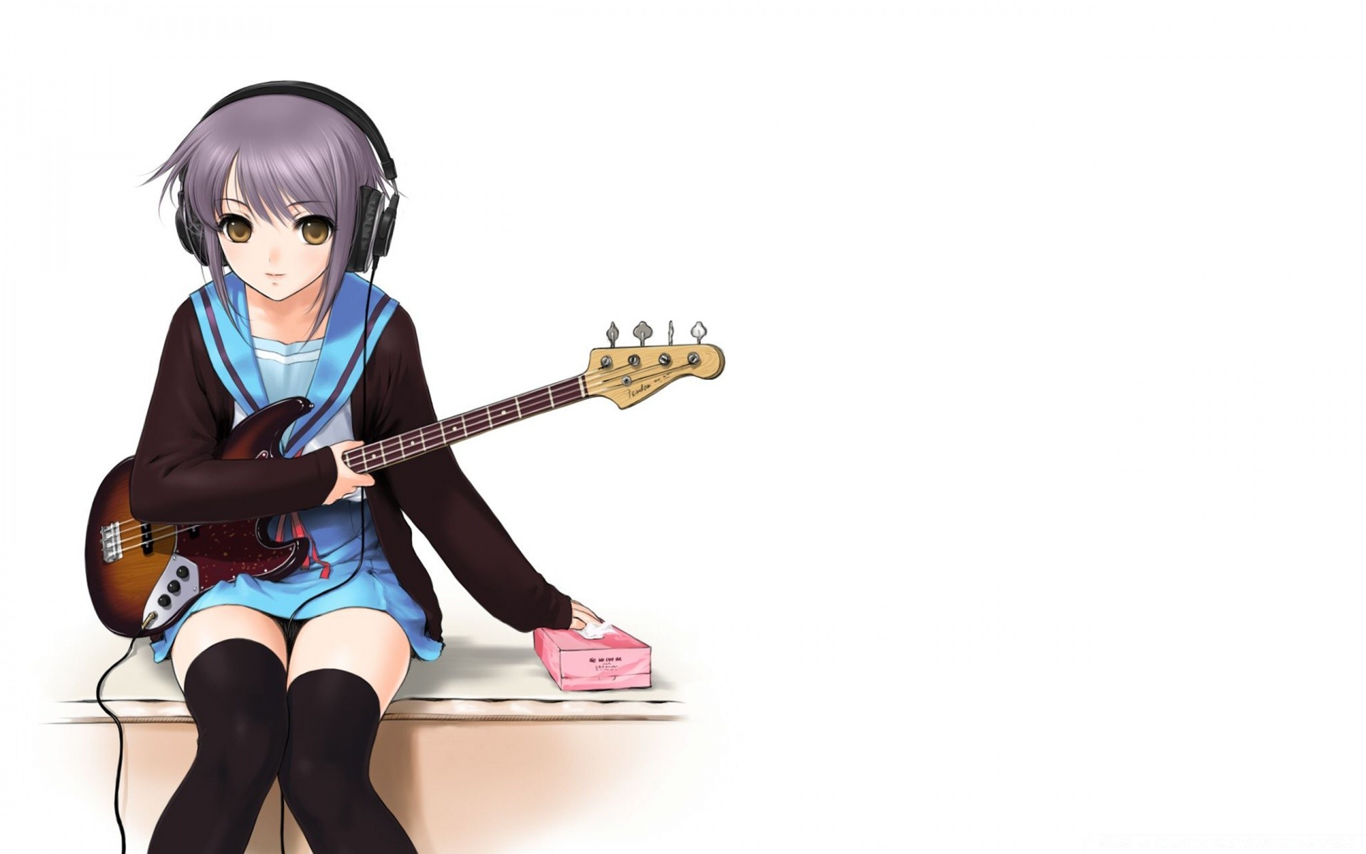 anime woman guitar isolated music instrument young