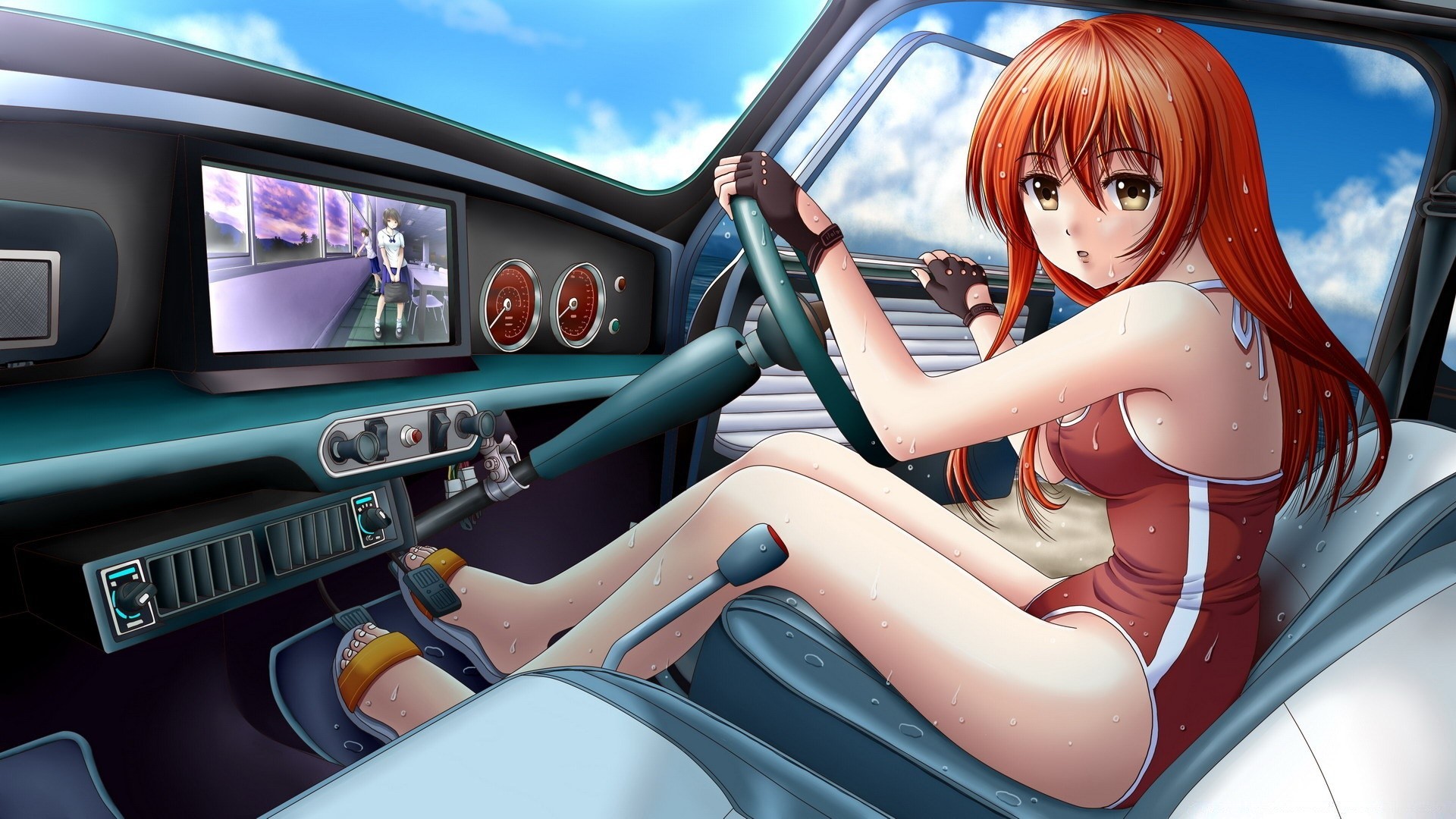 anime car transportation system vehicle woman travel driver outdoors summer girl guidance fun leisure