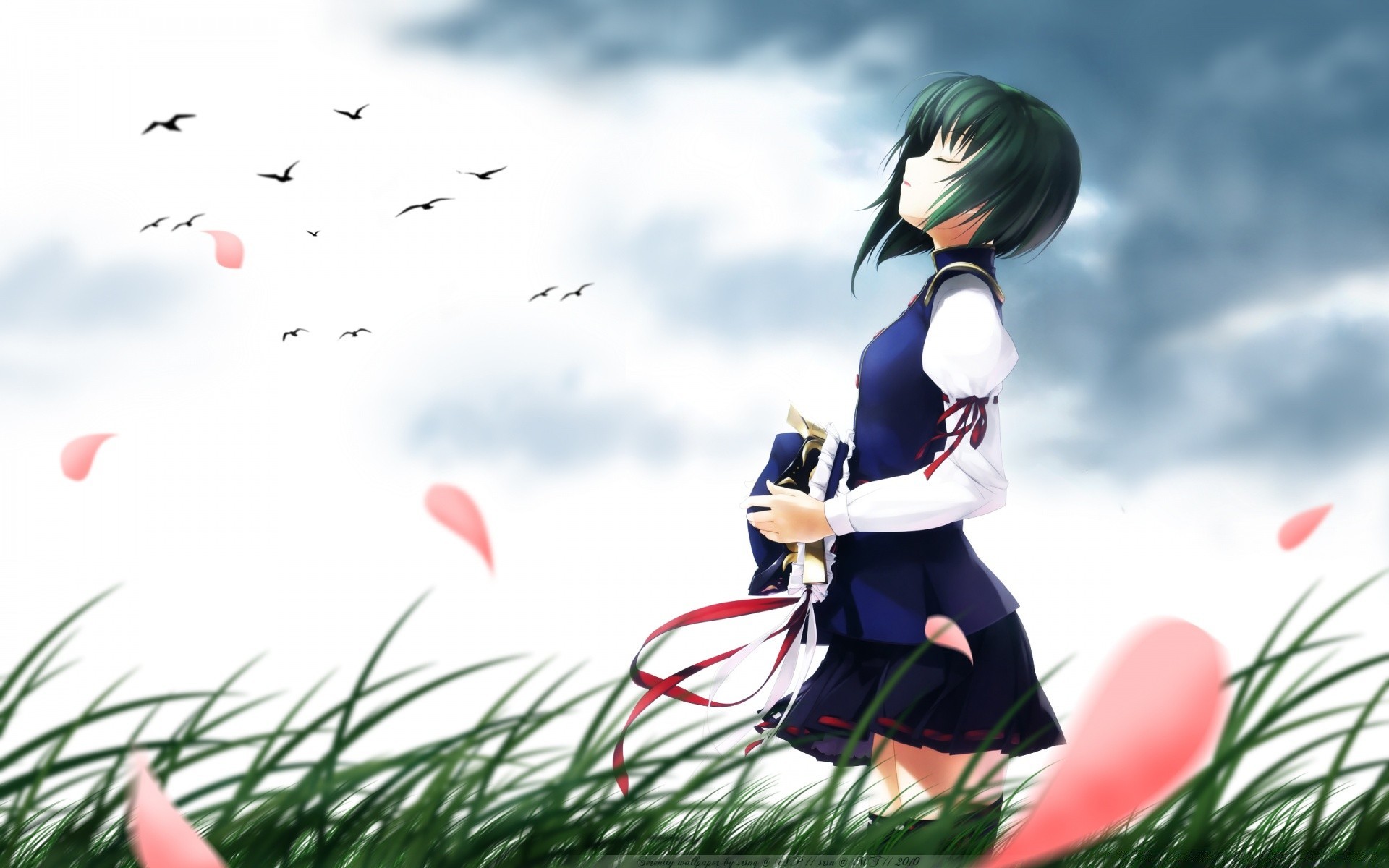 anime grass nature sky blur outdoors girl woman