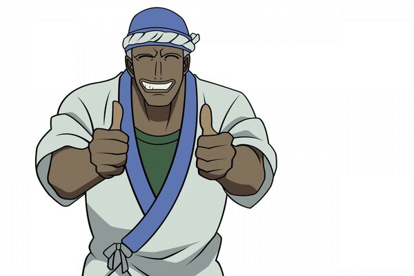 Illustration of an anime man is satisfied