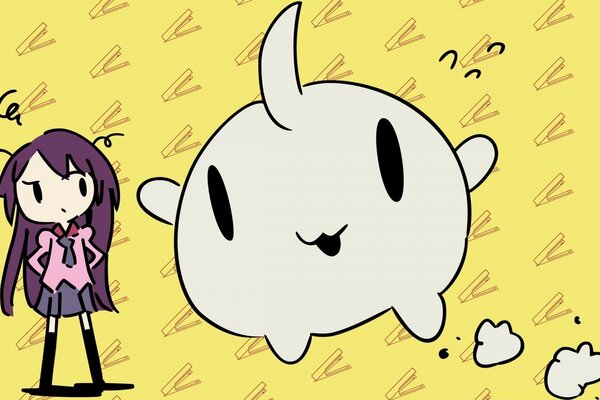 Anime girl with an unknown creature