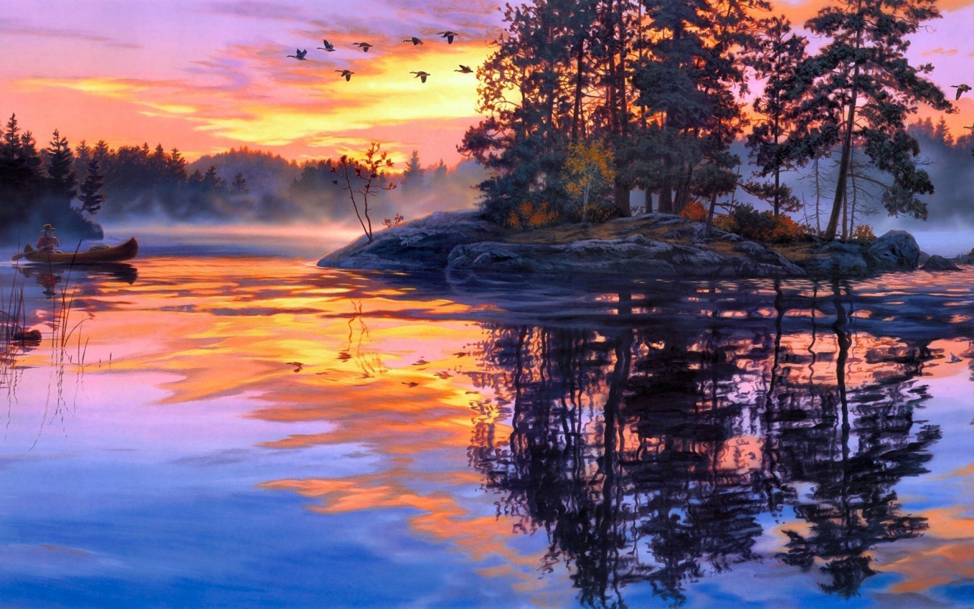 drawings water reflection sunset evening dawn lake dusk nature tree outdoors sky light landscape travel pool river composure