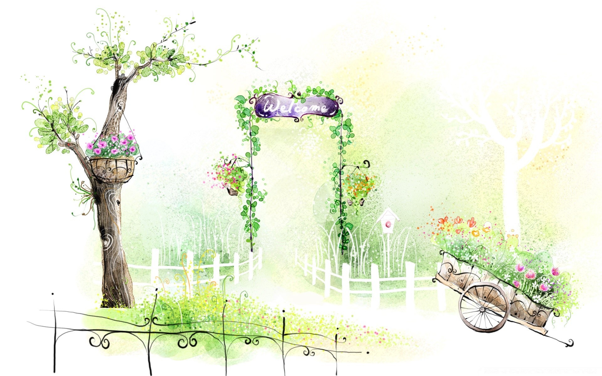 drawings tree flora nature flower leaf illustration garden summer grass house growth desktop wood landscape art design family beautiful decoration