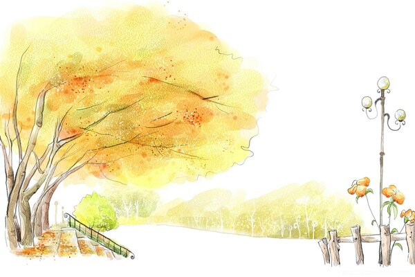 Morning in the windy autumn park