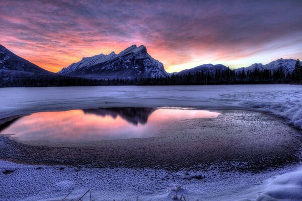 Sunset of the lake dawn of water