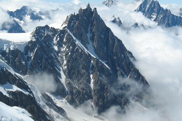 Mountain peaks. Ice and snow from a height