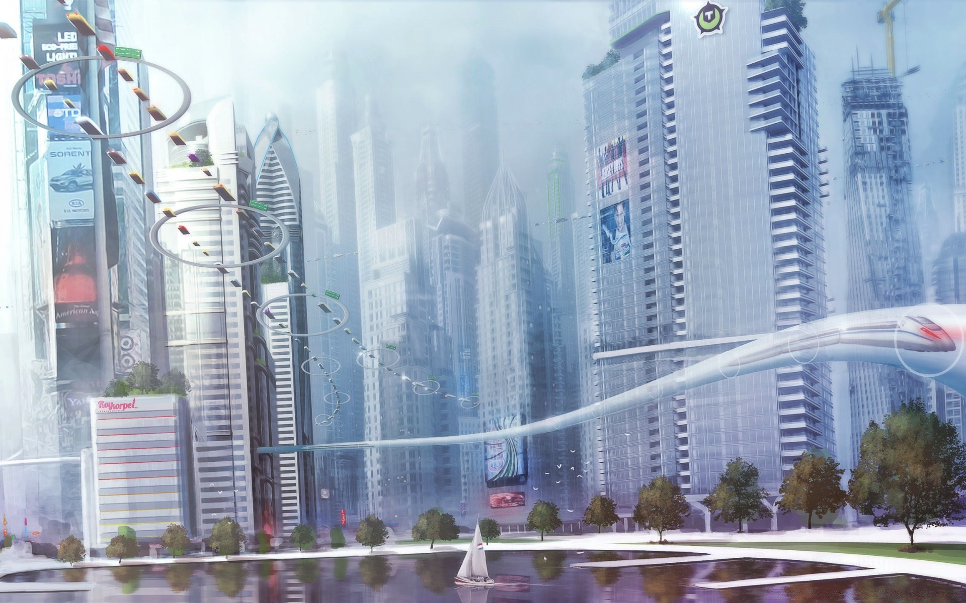 fantasy architecture city business modern skyscraper office urban building downtown cityscape travel sky tower contemporary skyline district tall finance reflection high