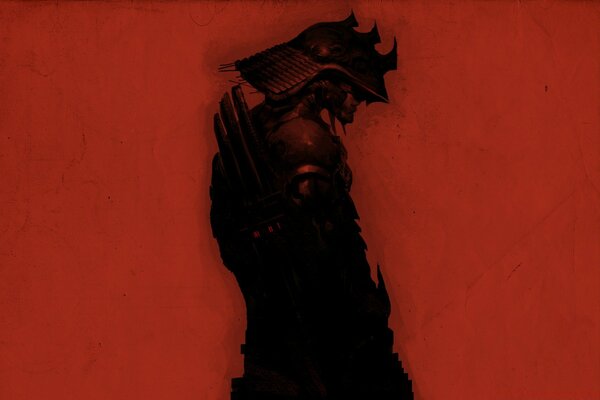 Adult fantasy warrior on a red background
