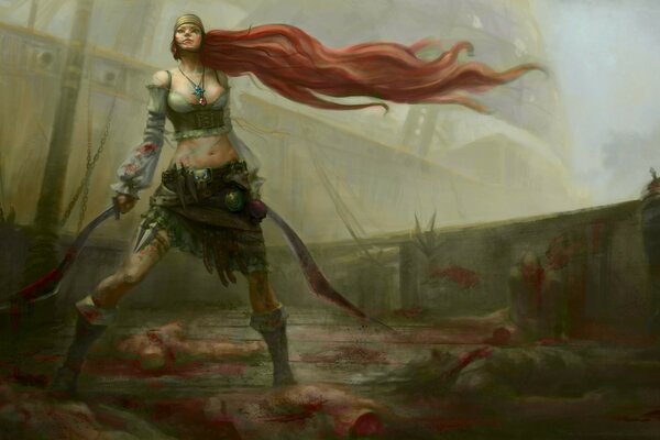 Cartoon girl with two bloody daggers