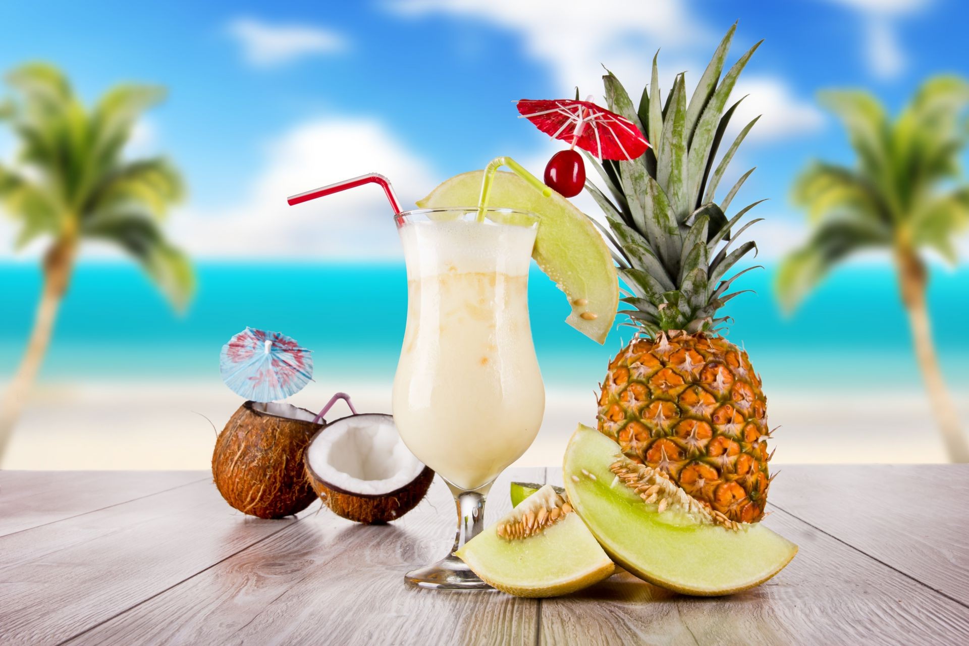 drinks tropical fruit food summer juice table drink healthy coconut exotic sweet wooden glass milk refreshment breakfast delicious health