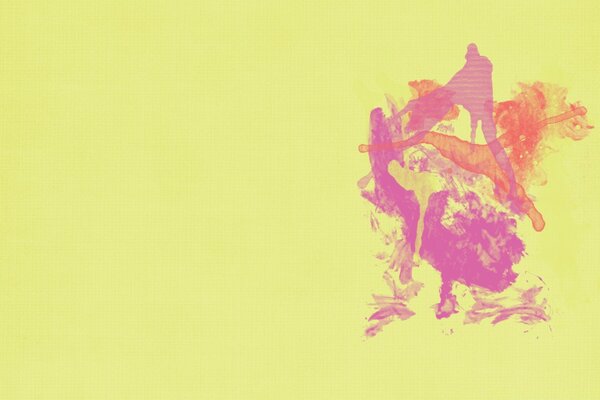 Pink paints on a yellow background