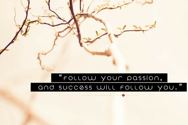 Inscription on the background of a budding twig