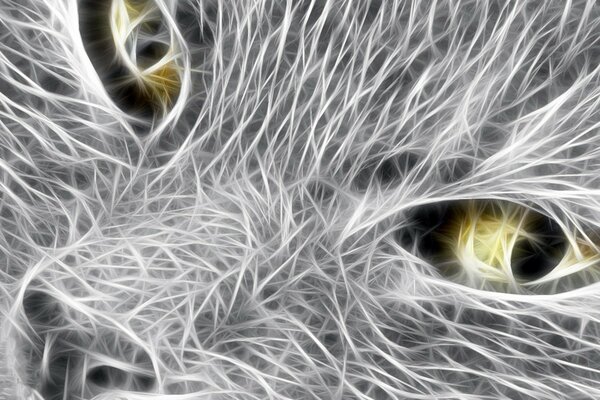 A furry predator with yellow eyes