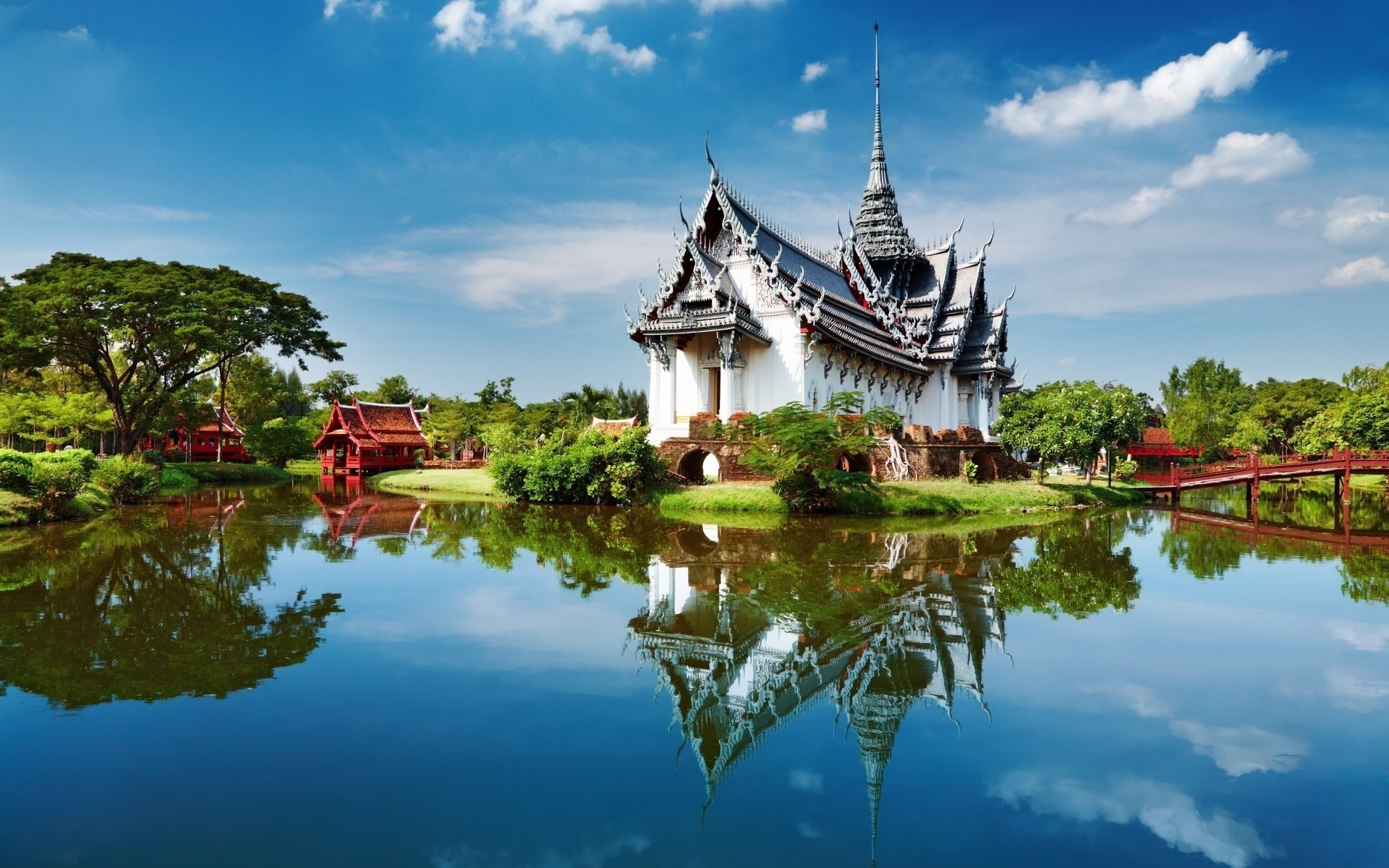 lake travel water sky reflection traditional architecture tree temple culture outdoors tourism cloud pool building pagoda river summer park