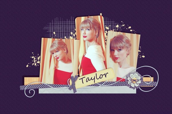 Photo collage with Taylor Swift in a red dress