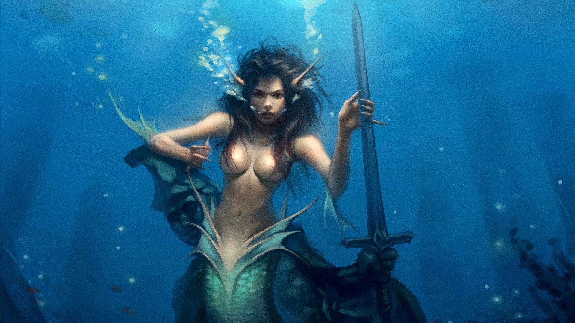 magical animals underwater swimming water woman ocean one adult girl sea water sports fish music portrait