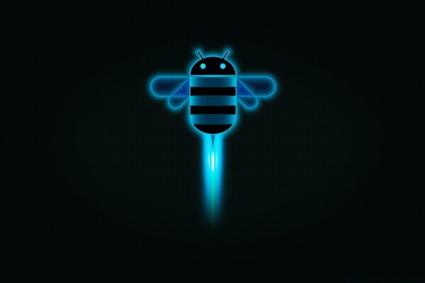 An android in the form of a bee on a dark background