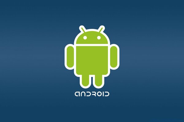 The Android robot is green on a blue background