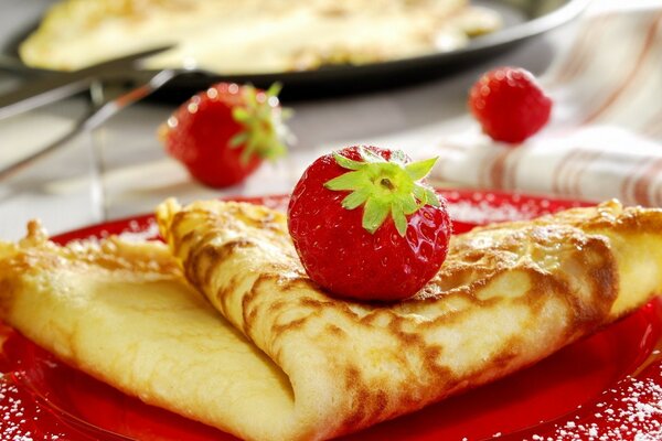 Delicious breakfast. Pancake with krubnik