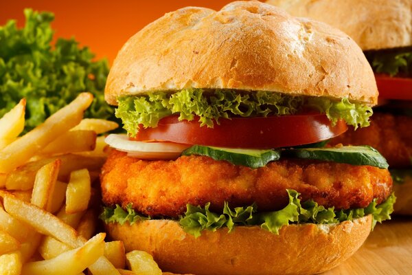 Burger with chicken fries