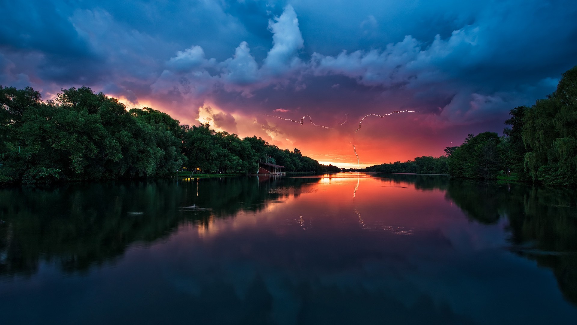 lightning water sunset dawn reflection nature lake sun evening sky summer dusk landscape river outdoors travel