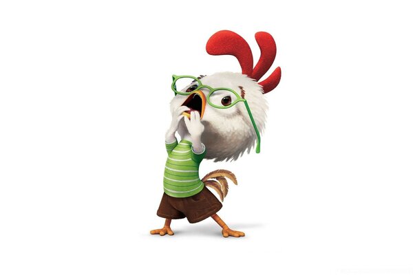 The nerdy chicken is scared by the tests