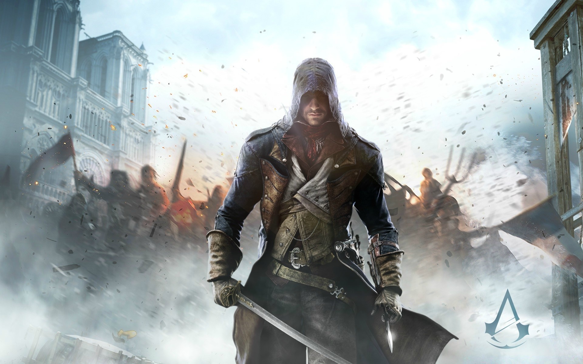 assassin s creed adult snow winter smoke one wear woman war battle flame weapon man vehicle military rebellion